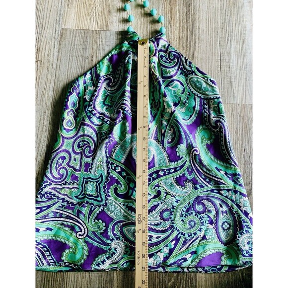 INC International Concepts Paisley Silk Blend Beaded Halter Top Women 10 Petite - Picture 3 of 7